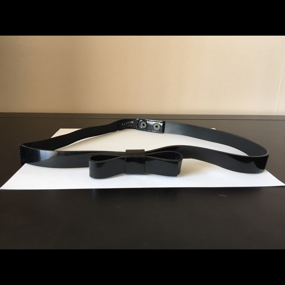 Lanvin Paris Black Leather Bow Belt MadeFrance.